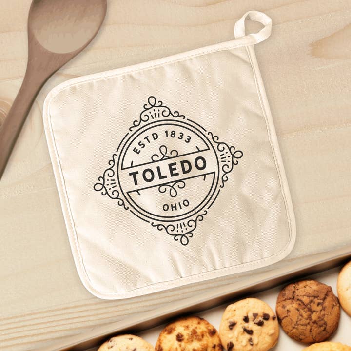 Indigo Tangerine - Wholesale Oven Mitt/Pot Holder - Vintage Flourish w/ City, State - Custom Pot Holder