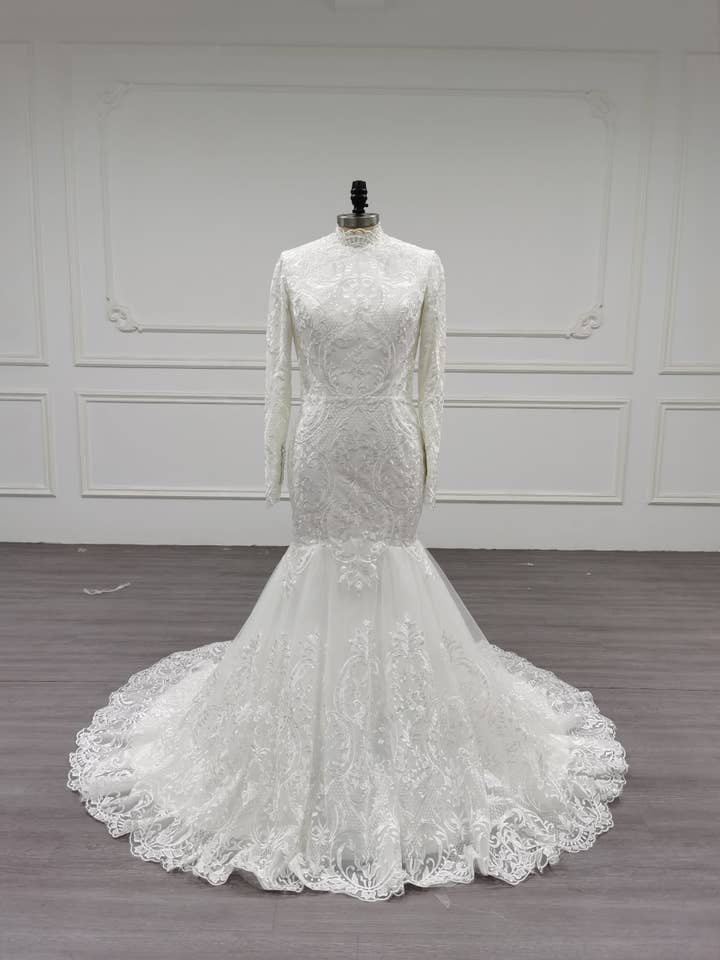 Unique Modest Bridal - Wholesale Gown - Women's - Ariel - Long Sleeve Elegant Mermaid Modest Wedding Dress8