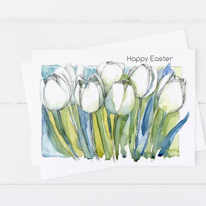 Tarjeta de Felicitación de Tulipanes Blancos de Pascua Feliz Flores de Primavera para venta al por mayor de Rugosa & Pine