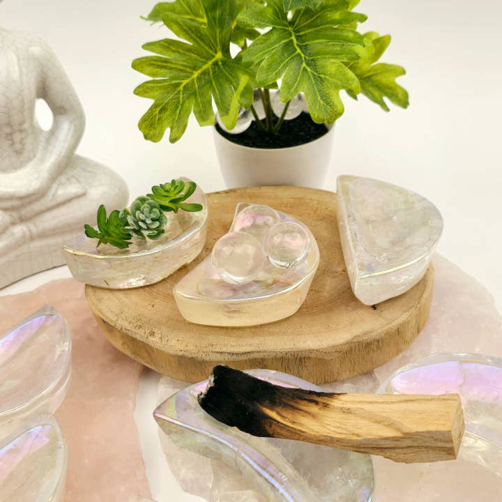Rock Paradise - Wholesale Spiritual Stone/Crystal - Angel Aura Crystal Quartz Moon Bowls - You Choose #15