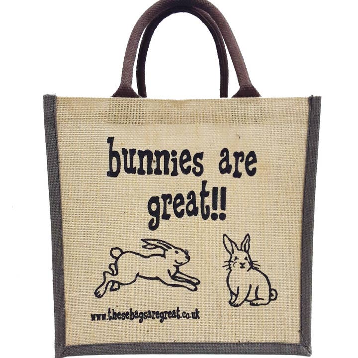 Bunnies are Great Bag - Jute Shopping Bag Gift Tote for wholesale by These Bags are Great