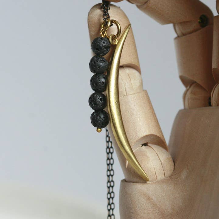 Kaiko Studio - Wholesale Aromatherapy Necklace - Crescent Moon and Lava Necklace | Aromatherapy Jewellery