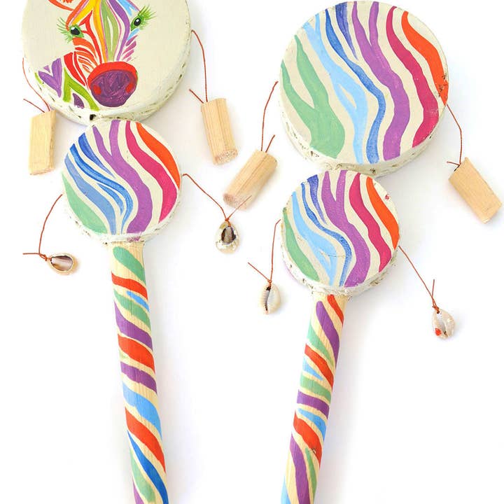 Swahili | AFRICAN MODERN - Wholesale Musical Toy - Kids & Baby - Double Reversible Rainbow Zebra Spin Drum