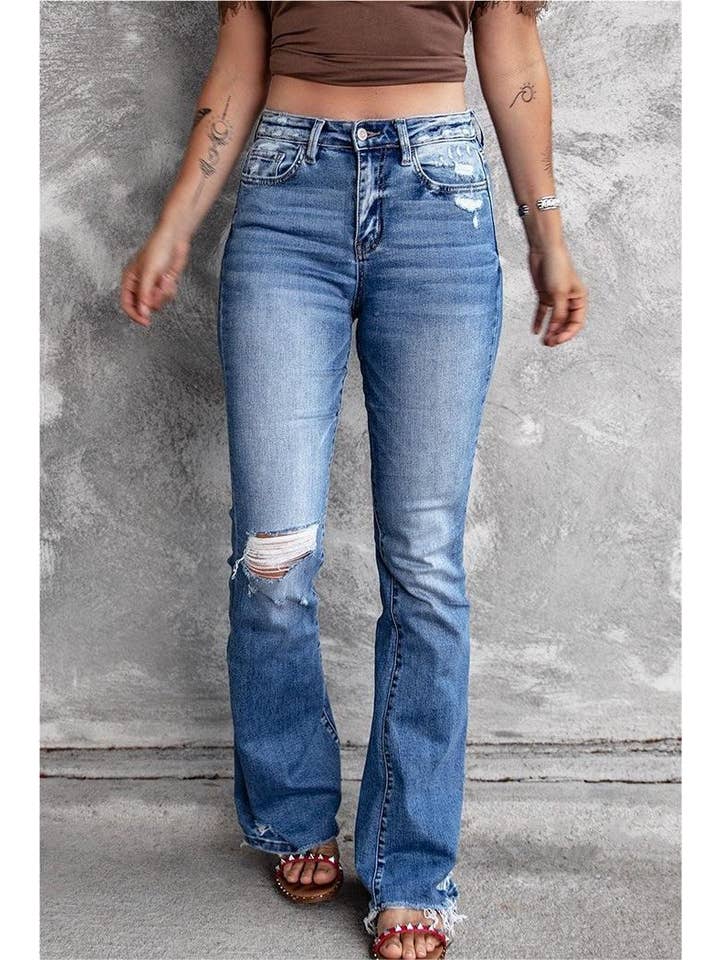Rosa Clothing - Wholesale Jeans - Women's - High rise trousers stretch ripped jeans3