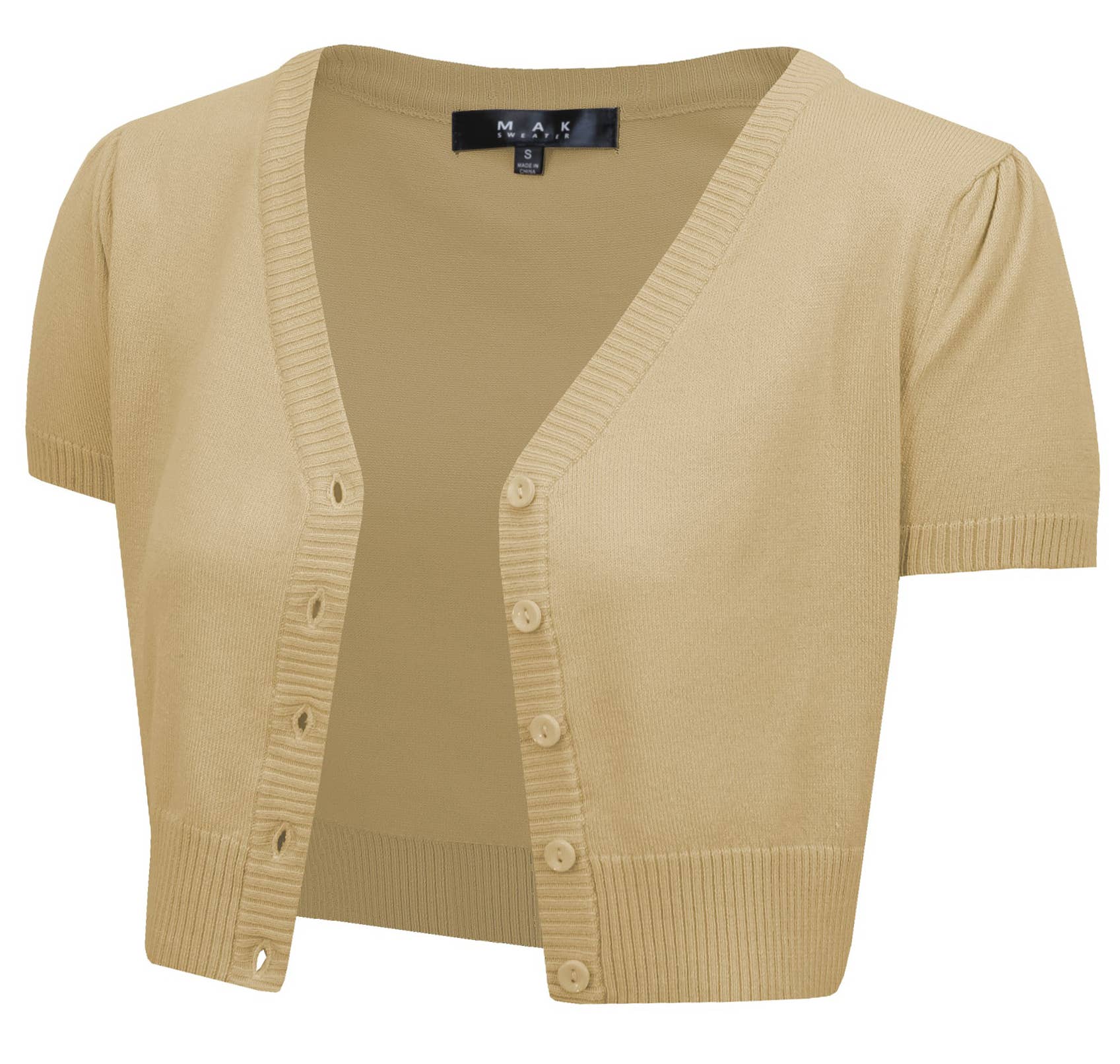 Mak - Vente Cardigan – femme - Cardigan boléro court à manches courtes bouffantes et col en V HB213753