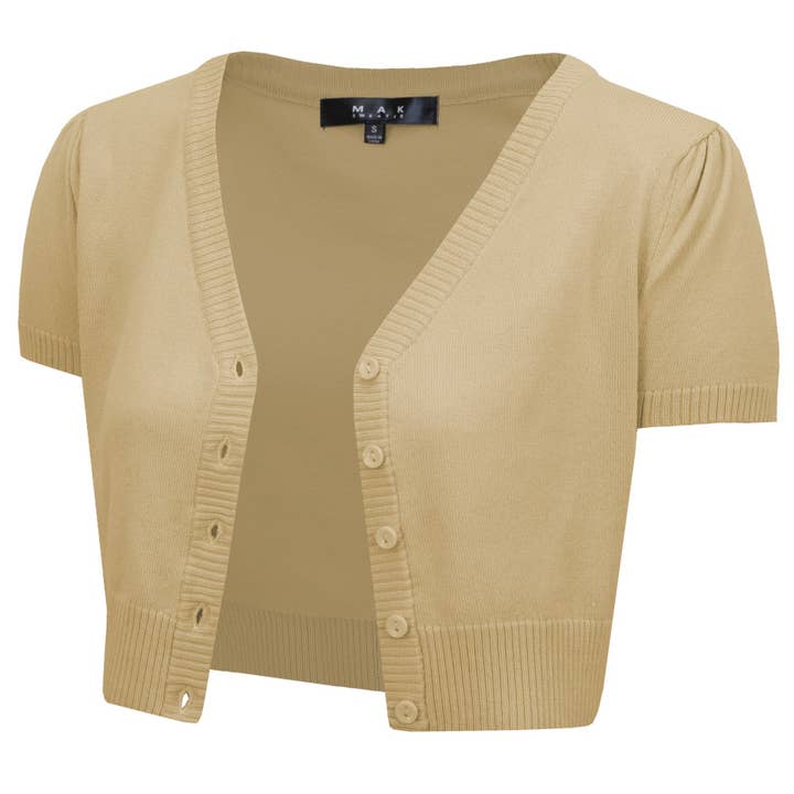Mak - Vente Cardigan – femme - Cardigan boléro court à manches courtes bouffantes et col en V HB213753