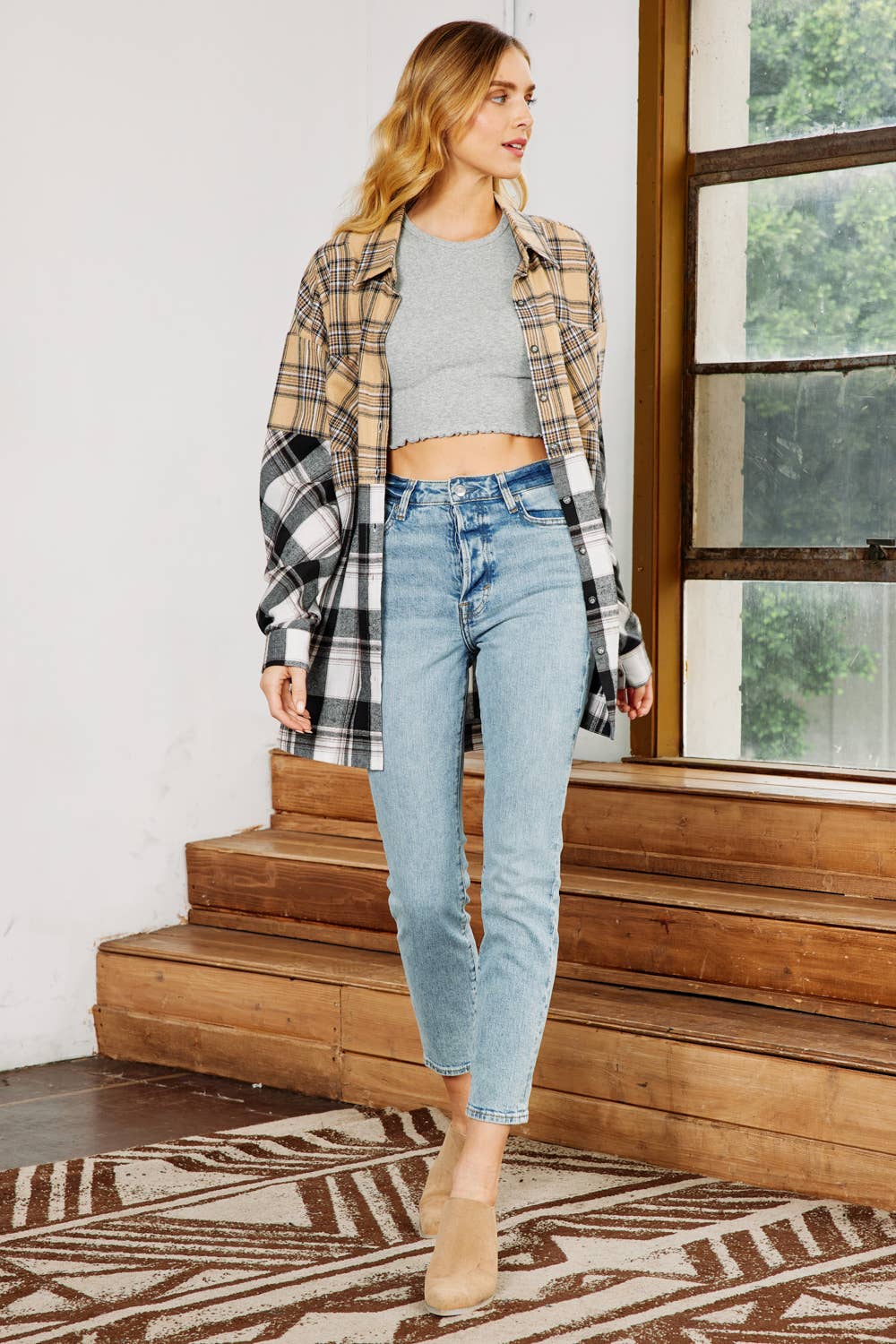 FSL Apparel - Wholesale Button Down Shirt - Women's - IJ1059 - MIXED PLAID  BUTTON DOWN OVERSIZED SHIRT5