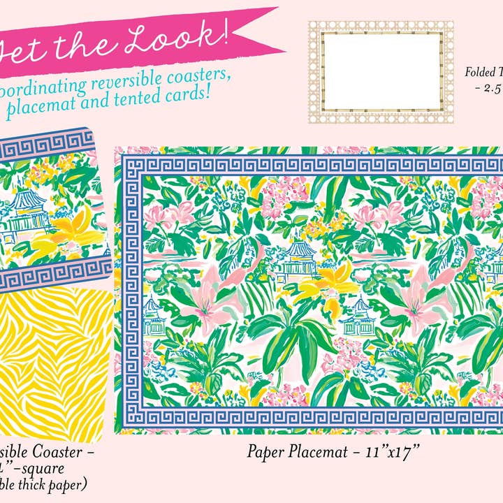 billet-doux - Wholesale Disposable Coasters - Chinoiserie Pagoda Reversible Coasters Set Of 8 With Prints2