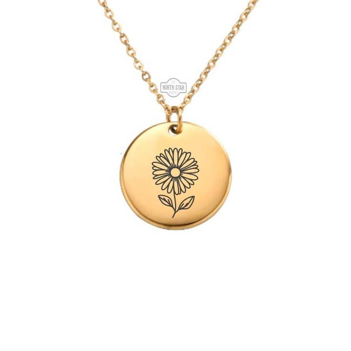 North Star Rustics - Wholesale Pendant/Charm Necklace - Daisy Flower April Birth Month Necklace Gold or Silver Gift