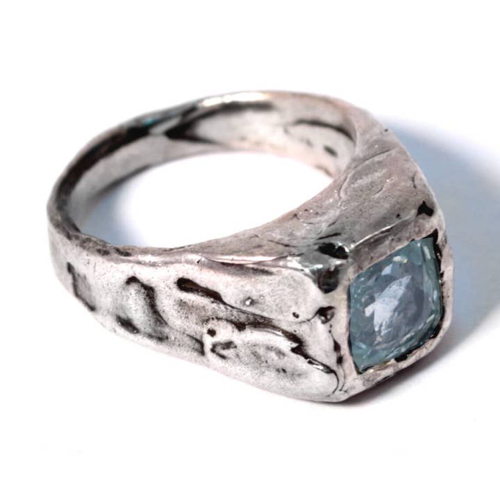 Faceted square aquamarine chevalier ring for wholesale by Arlo Haisek