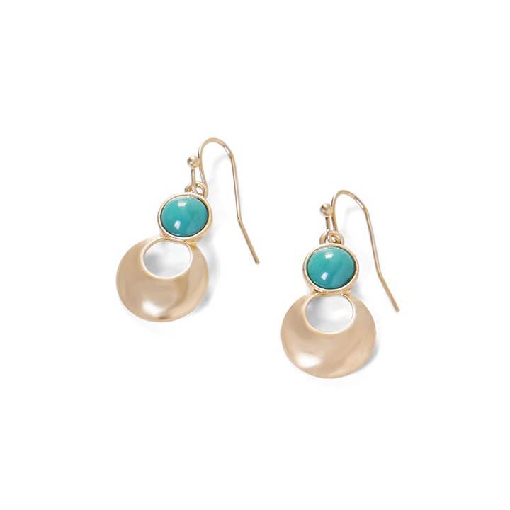 Whispers - Wholesale Dangle Earrings - Gold Circle Dangle Earrings w/ Turquoise