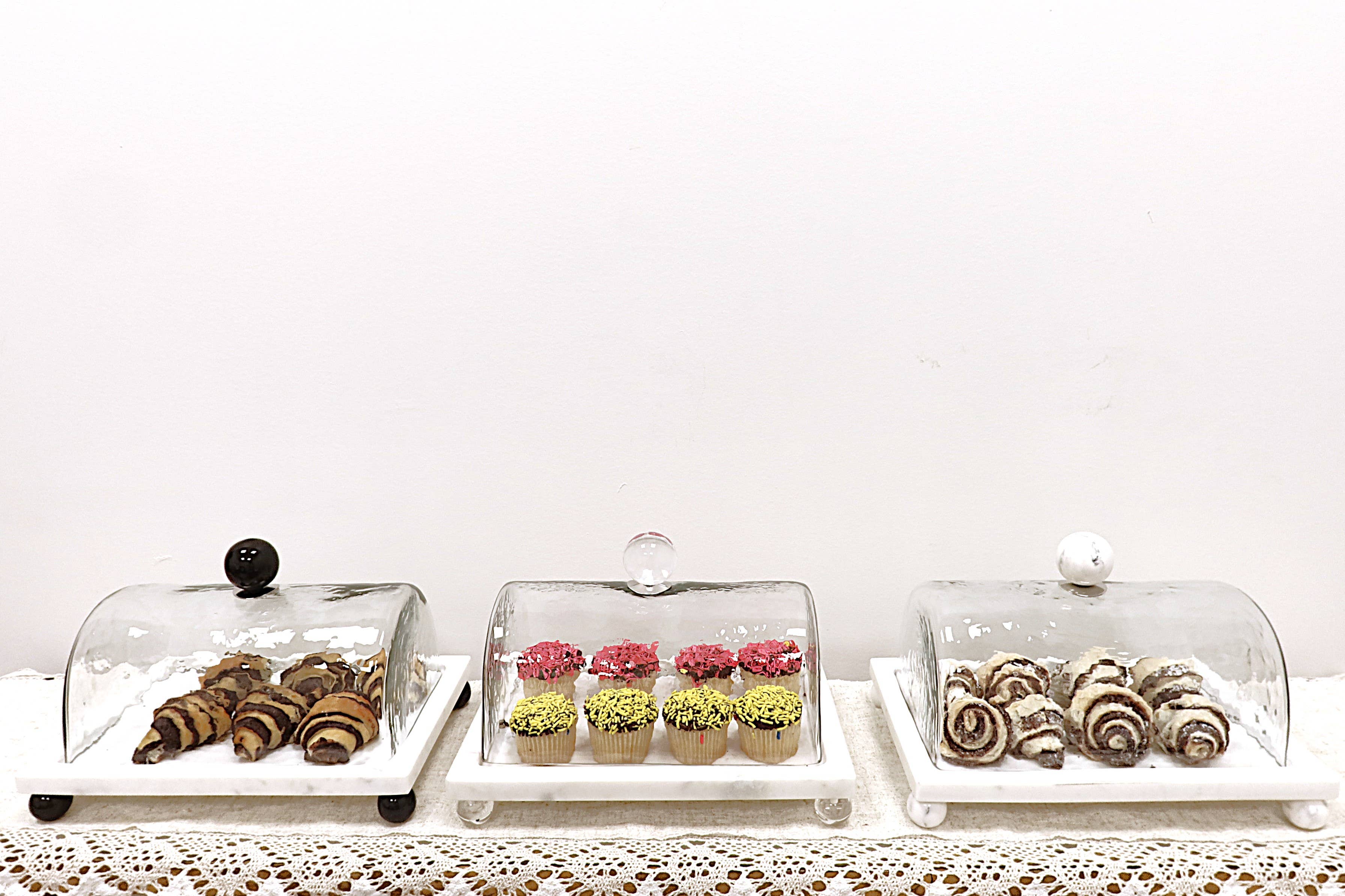 CLASSIC TOUCH DECOR INC. - Wholesale Cake Stand - Marble Cake Plater with Glass Cover and Ball Knob - 10.4"L7