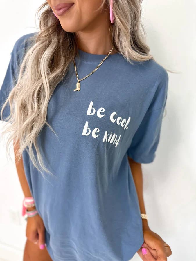 Be Cool Be Kind Washed Denim Graphic Tee for wholesale by birdie