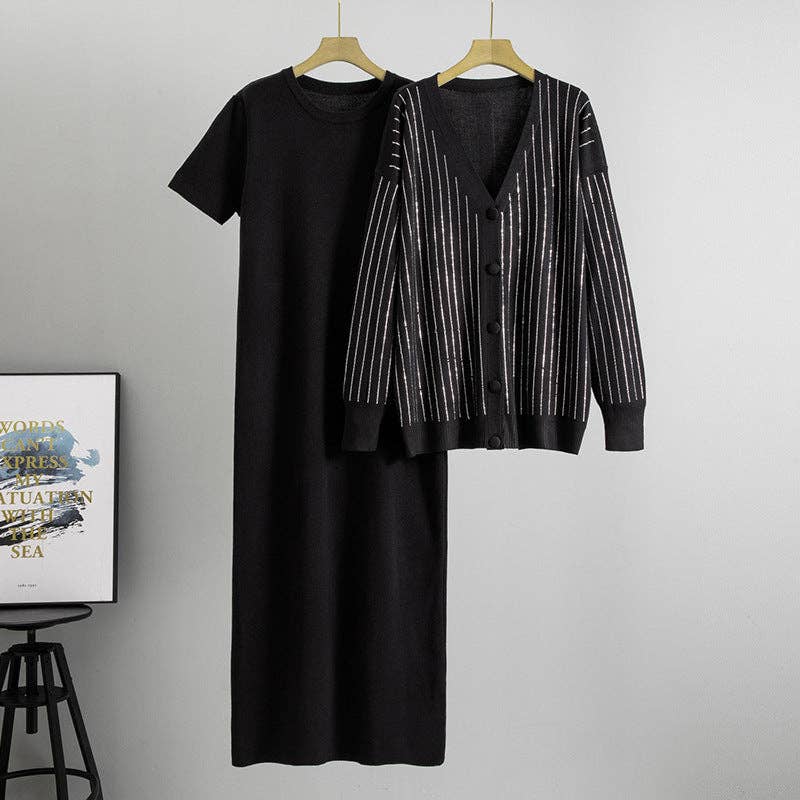 Marayn - Vente Robe – femme - Ensemble robe en maille avec cardigan et strass chic pour femmes27
