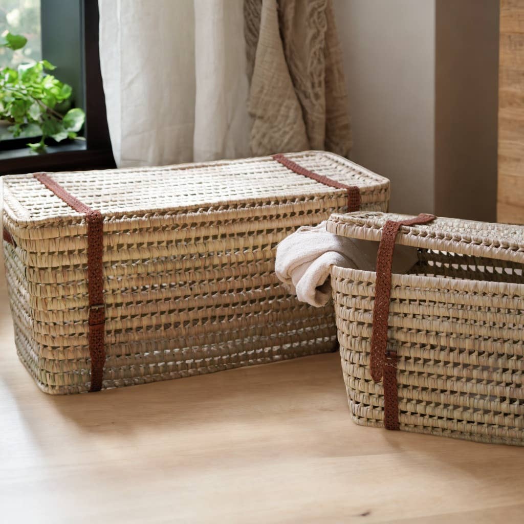 Gran Wholesale - Wholesale Storage Bin - Artisan Woven Wicker Storage Basket, Leather Handles.4