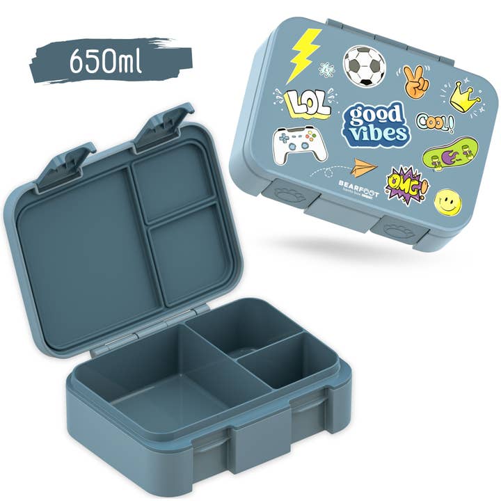 BEARFOOT – Großhandel Lunchbox/-tasche – Kinder – Brotdose mit Fächern, leicht & auslaufsicher - Sticker blau1