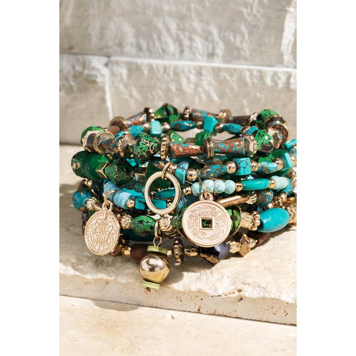 Hidden Valley Gdgrn  9-in-1Multi Layered Natural Stone Bracelet Set for wholesale on Faire0