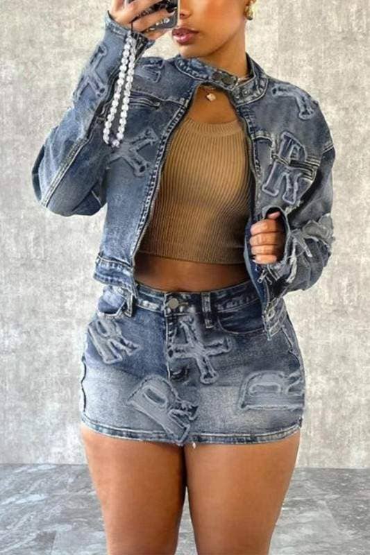 Flarix - Wholesale Top & Skirt Set - Women's - denim jacket and skirt set1