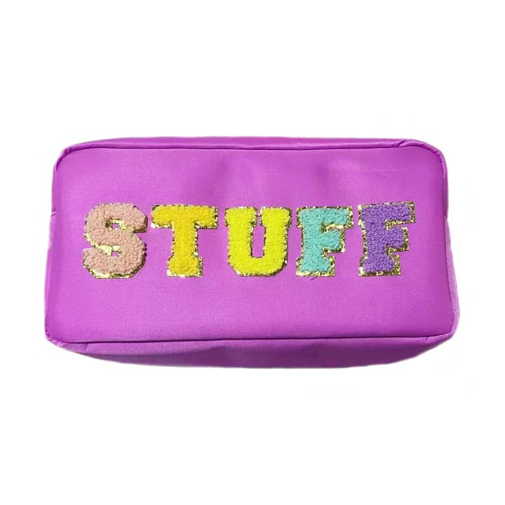 Varsity Collection Nylon Cosmetic Bag Purple Stuff Chenille for wholesale by Mavi Bandz