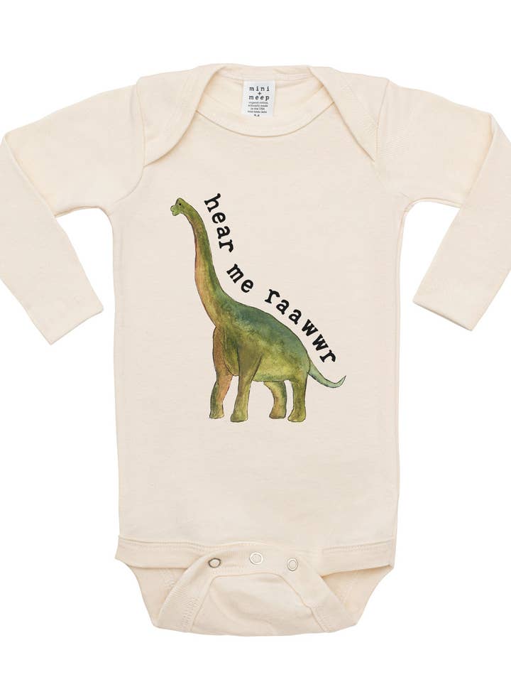 Hear Me Rawwrr | Organic Unbleached Snappie, Long Sleeve for wholesale by mini + meep