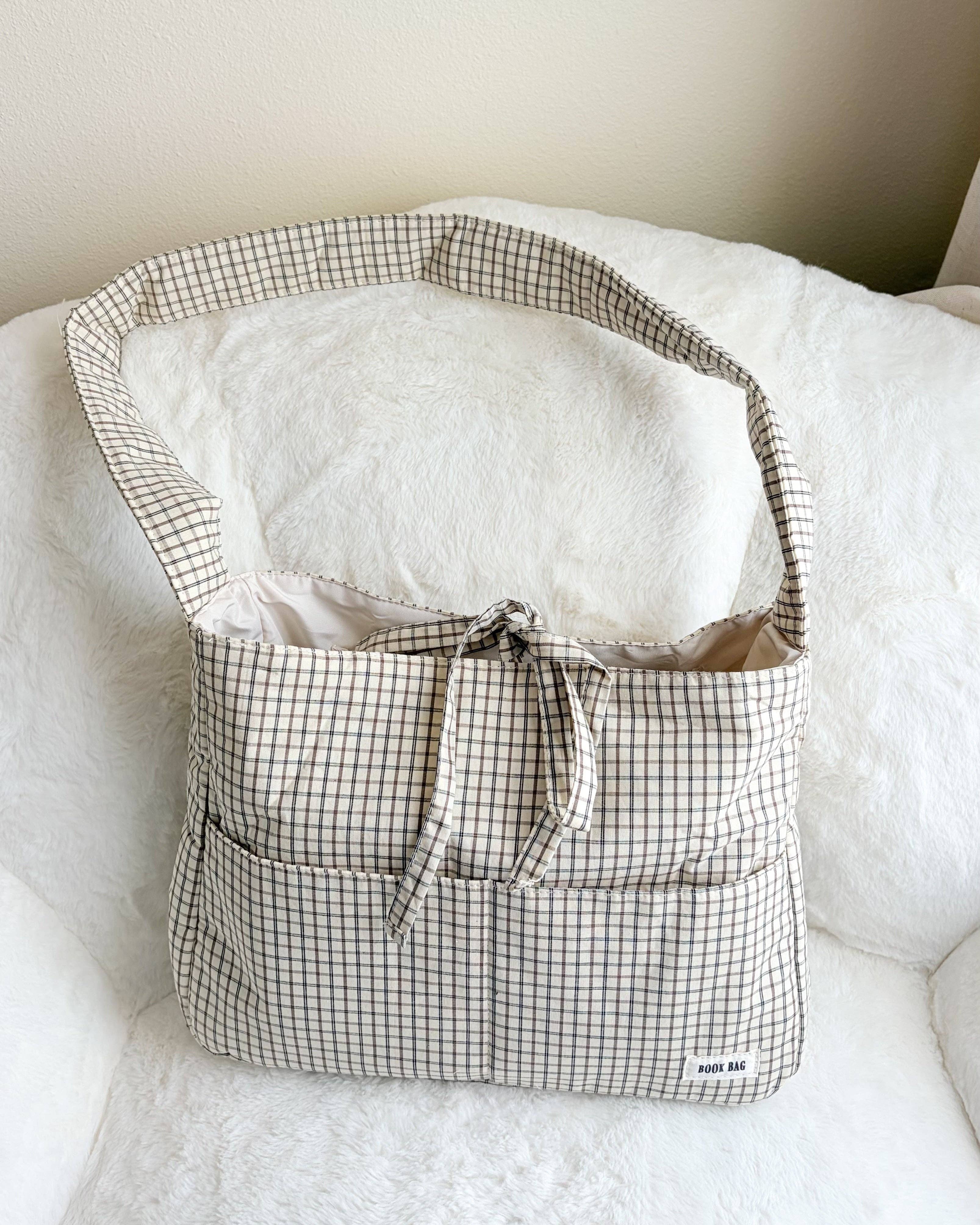 The Bean Workshop - Wholesale Tote Bag - Women's - Large Gingham Book Bag with Multiple Pockets3