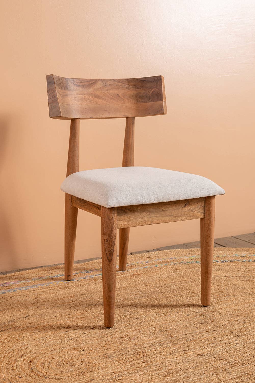 Ian Snow Ltd – wholesale Chair – Cormac Acacia Wood Natural Finish Upholstered Dining Chair7