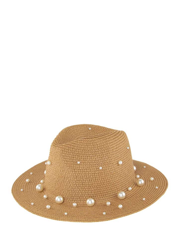 PEARL DECORATED STRAW FEDORA HAT H3037- for wholesale by anbfashion