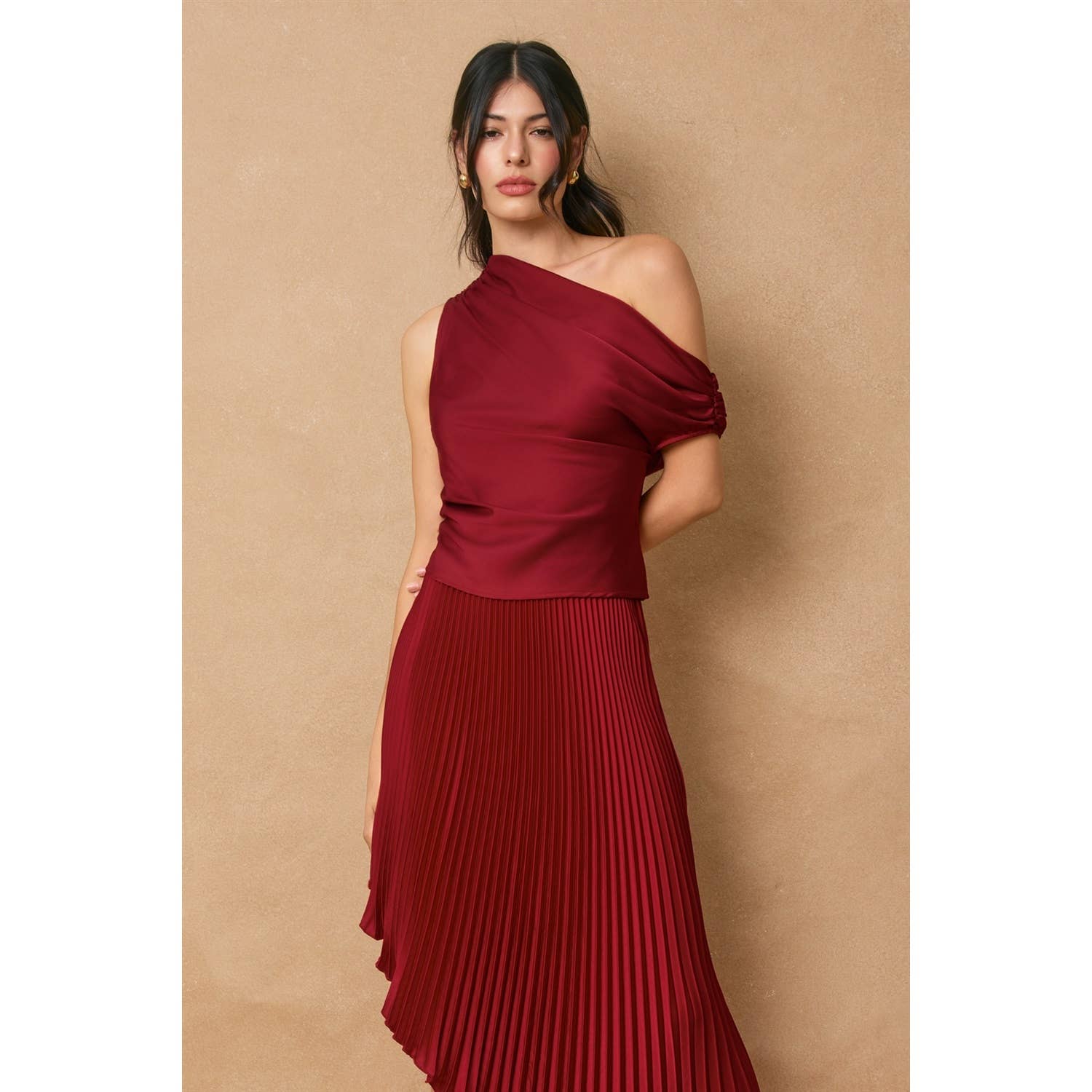 Dress Forum - Wholesale Blouse - Women's - Dull Satin Asymmetrical Shoulder Top11