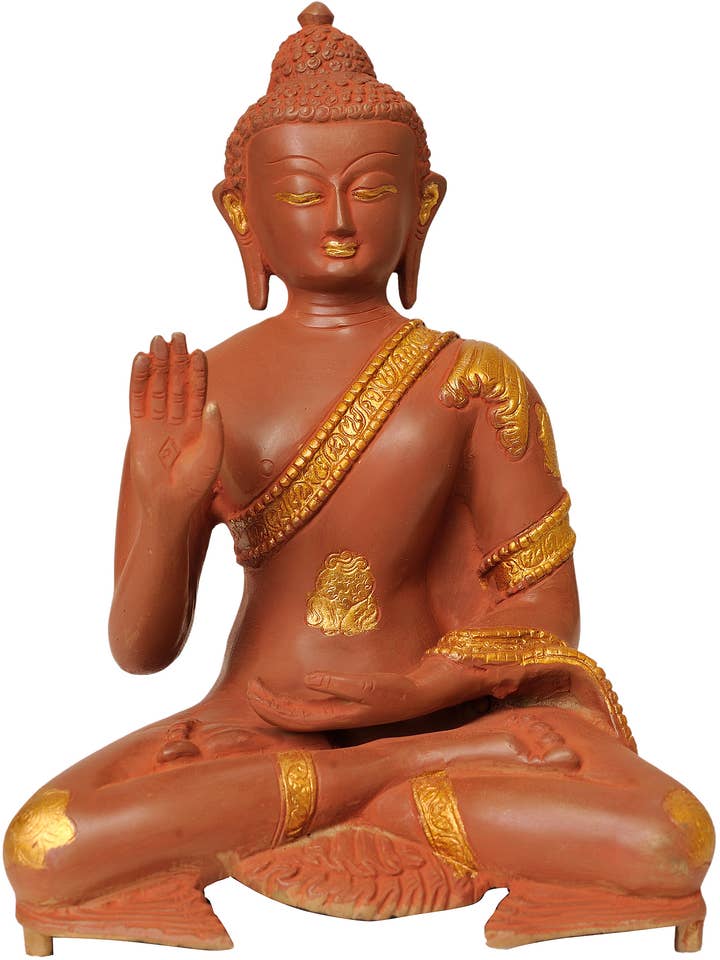 Statue de Bouddha bénissant en laiton de 11 pouces | Statue de Bouddha faite main pour la vente par Exotic India Art