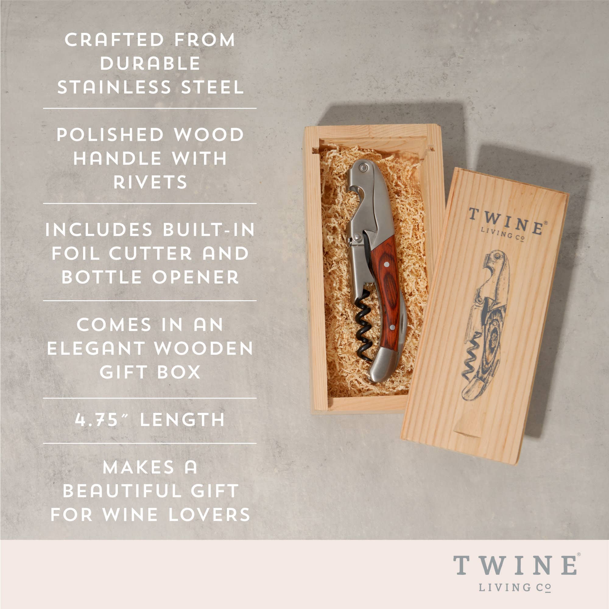 Twine - Wholesale Bottle/Wine Opener - Rosewood Handle Double Hinged Corkscrew with Wood Gift Box4
