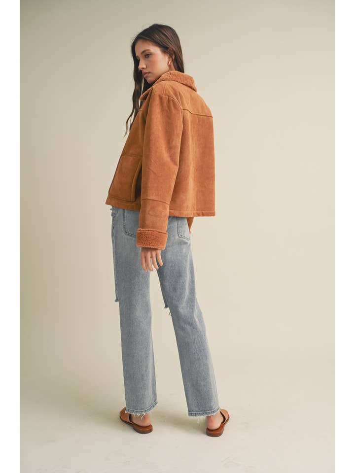 CAMEL SUEDE JACKET WITH FAUX FUR DETAIL / WL23-7790 for wholesale on Faire3