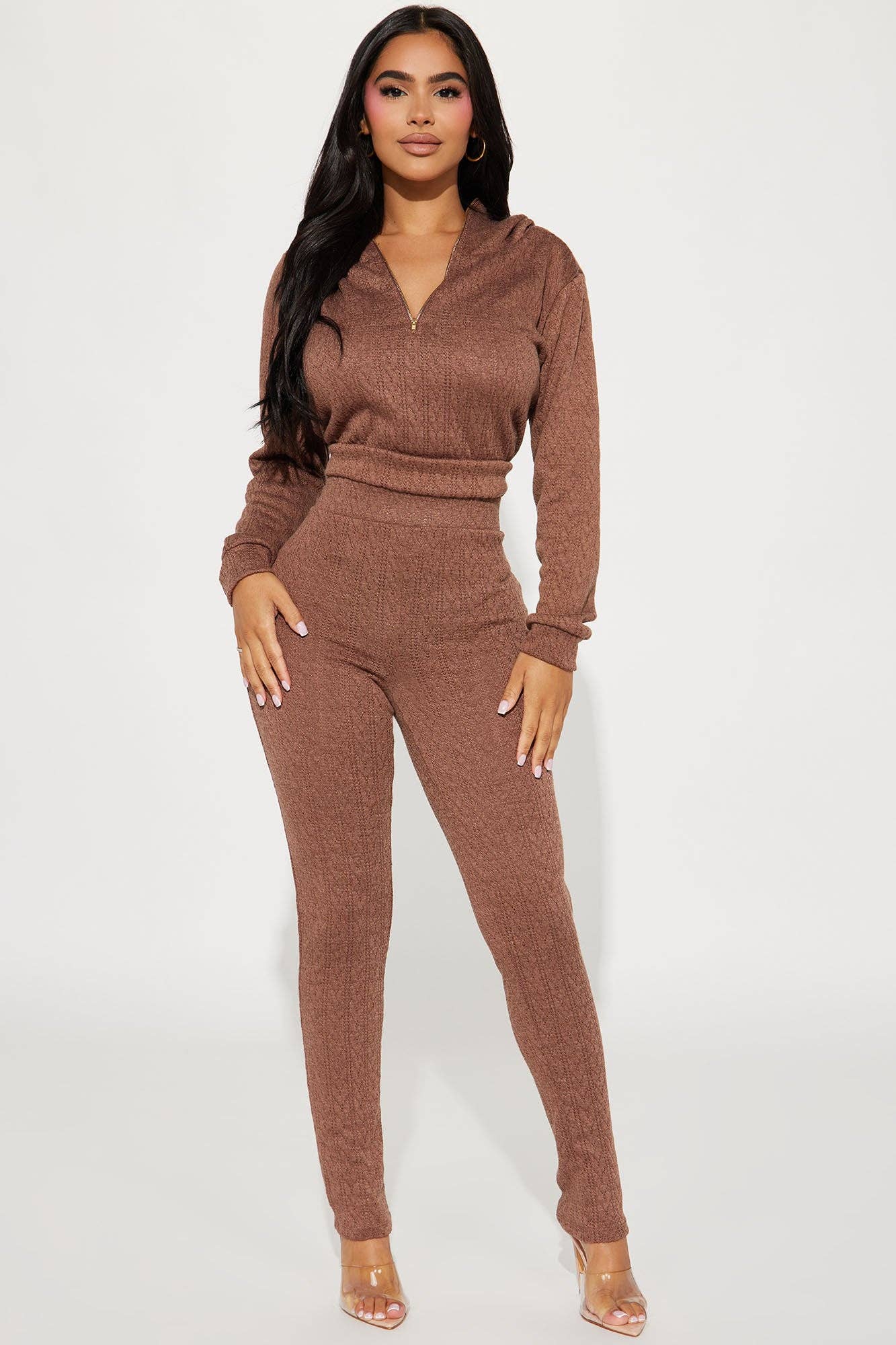 5besties inc - Wholesale Top & Pant Set (NOT Loungewear) - Women's - JAQUARD KNIT HOODIES AND SKINNY PANTS SET0