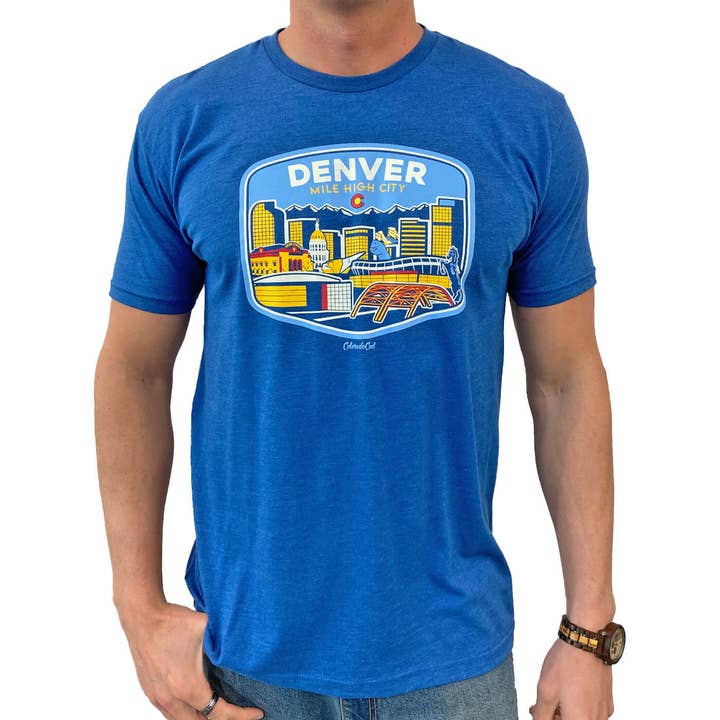 Denver Landmark T-Shirt - Blue for wholesale by ColoradoCool Apparel