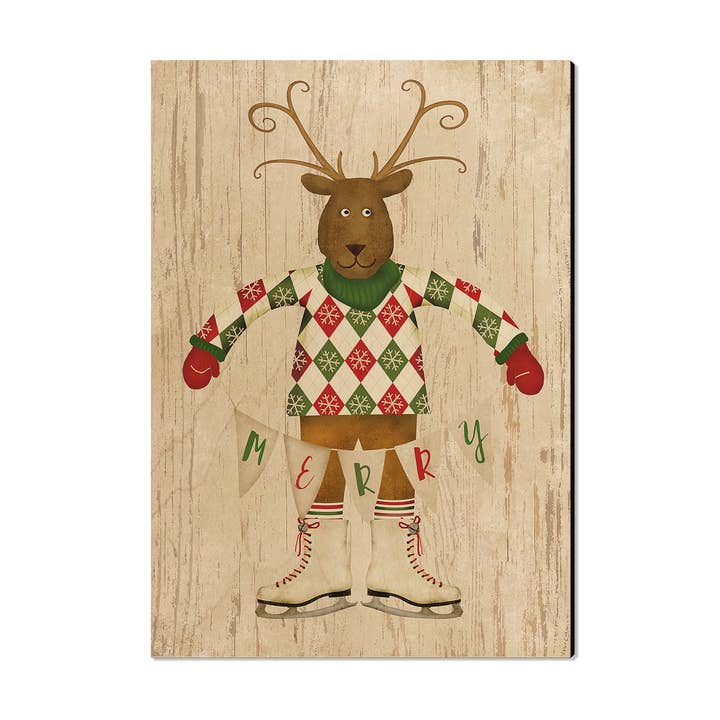 Merry Reindeer Holiday - Wood Postcard, Magnet, Ornament for wholesale by DaydreamHQ