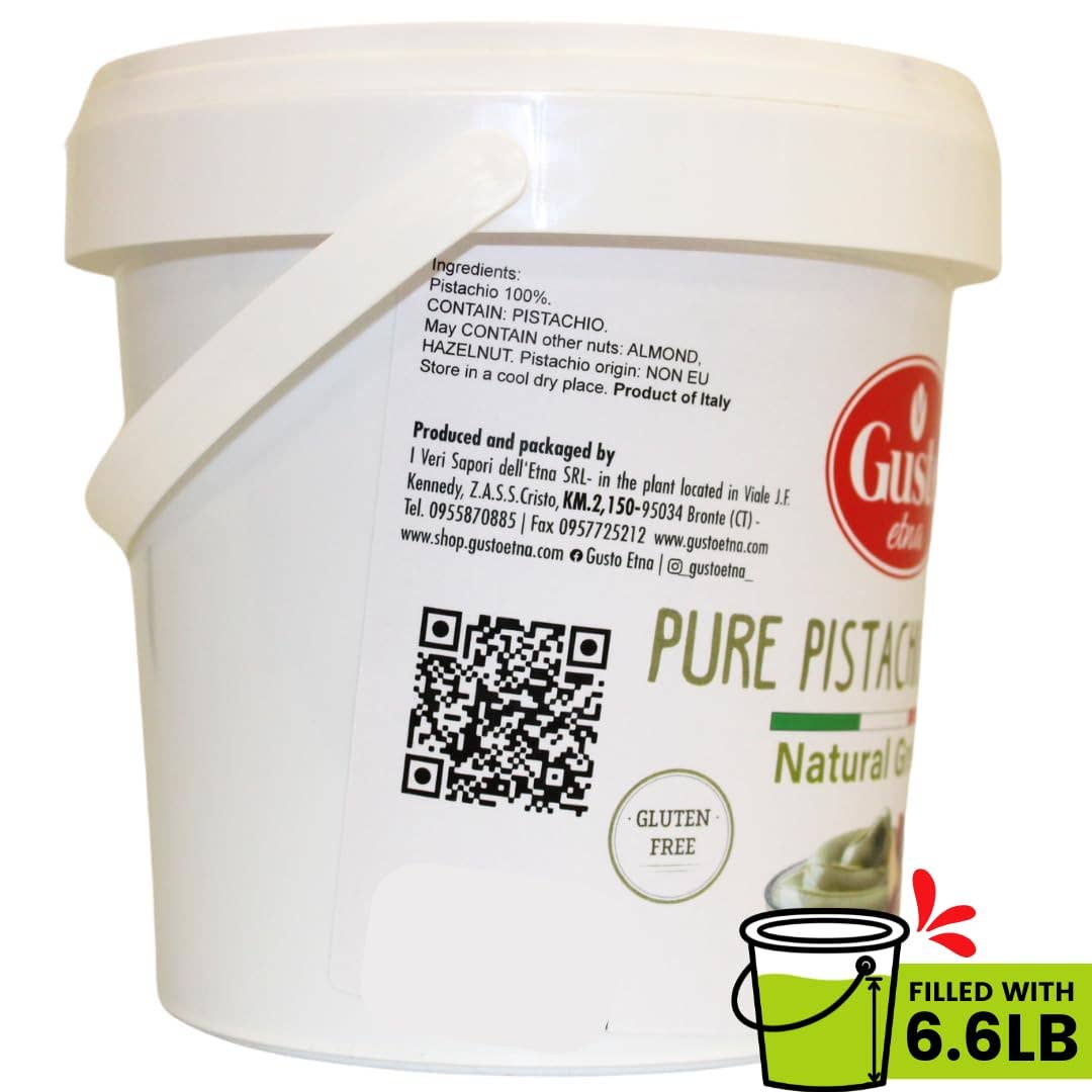 Wholesale Italian Food - Wholesale Nut Butter - PREORDER Ships in early February 2026 -  Gusto Etna Pure Pistachio Paste 3kg (6.6 lb) Tub – 100% Pistachios, Unsweetened Italian Pistachio Butter, Professional Use1