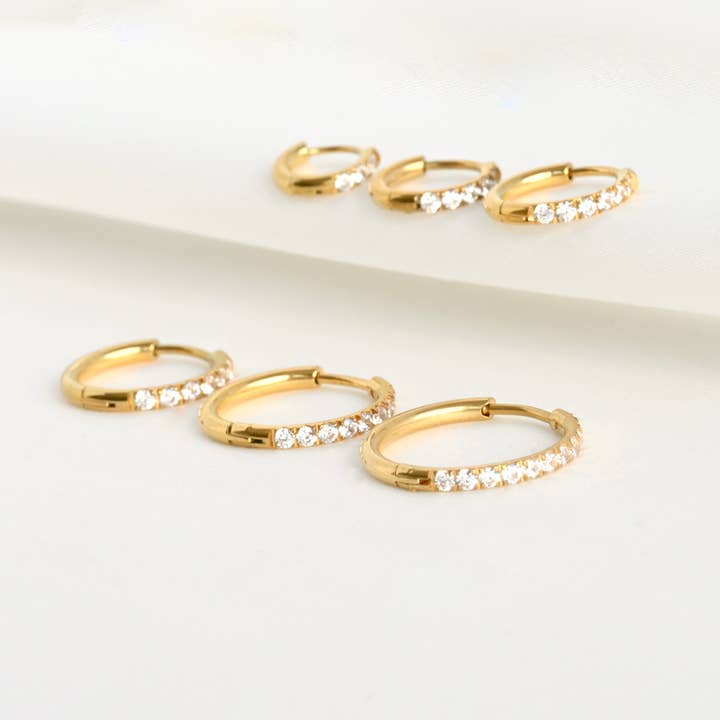 Blueyejewelry - Wholesale Huggie Earrings - Pave Diamond Hoops - Tarnish-free Diamond Hoop Earrings3