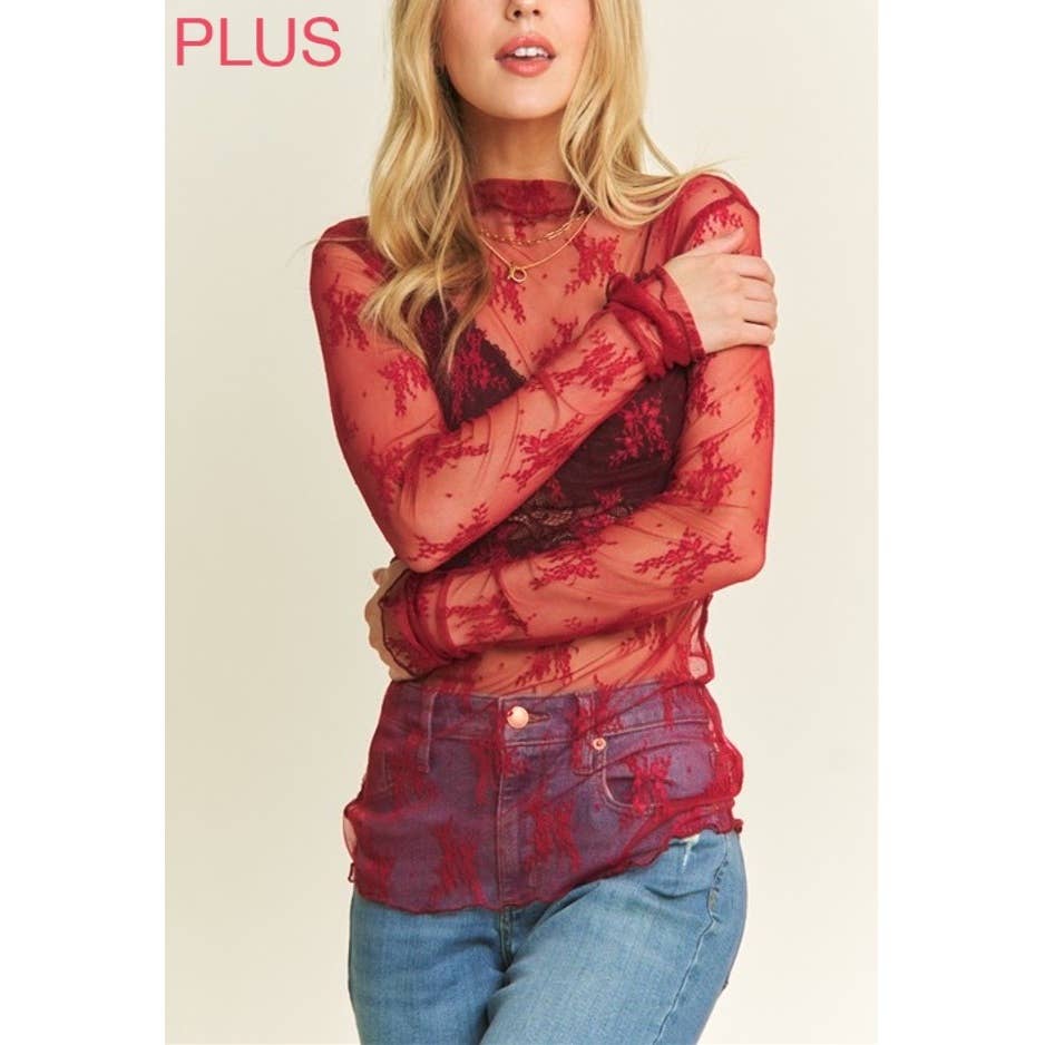 Coloring You – wholesale Blouse – Women’s – 9602X PLUS SIZE MESH LACE HIGH NECK LONG SLEEVE FITTED TOP8