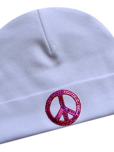 Chapeau de bébé en coton avec signe de paix pour bébés filles pour la vente par Funny Girl Designs