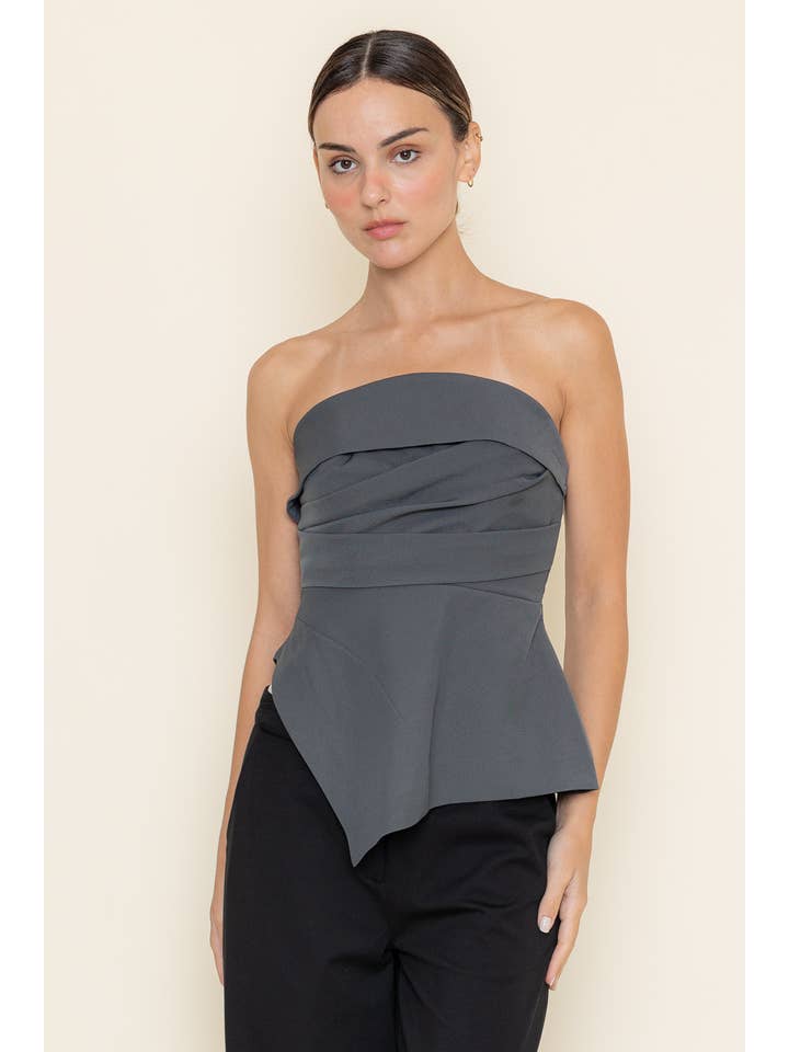 GRIS DK Haut asymétrique sans bretelles style preppy décontracté pour affaires-TI5849FO en vente sur Faire