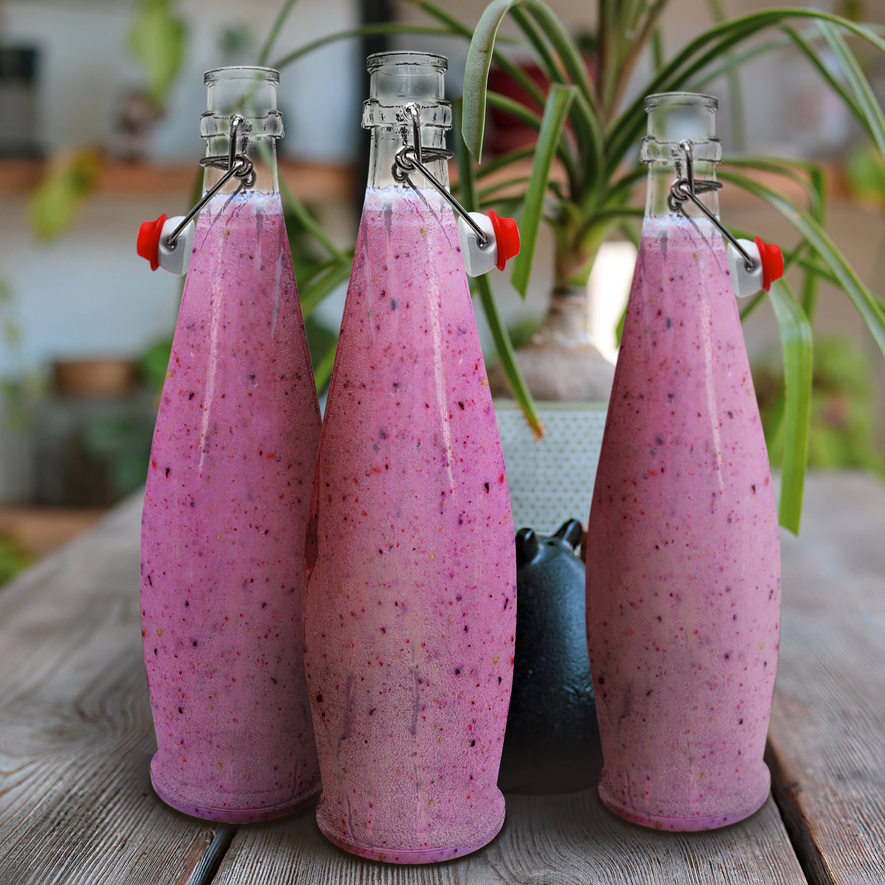 Nevlers - Wholesale Milk/Juice Bottle - Glass Swing Top Bottles - 33 oz. Teardrop Design (Set of 6)11