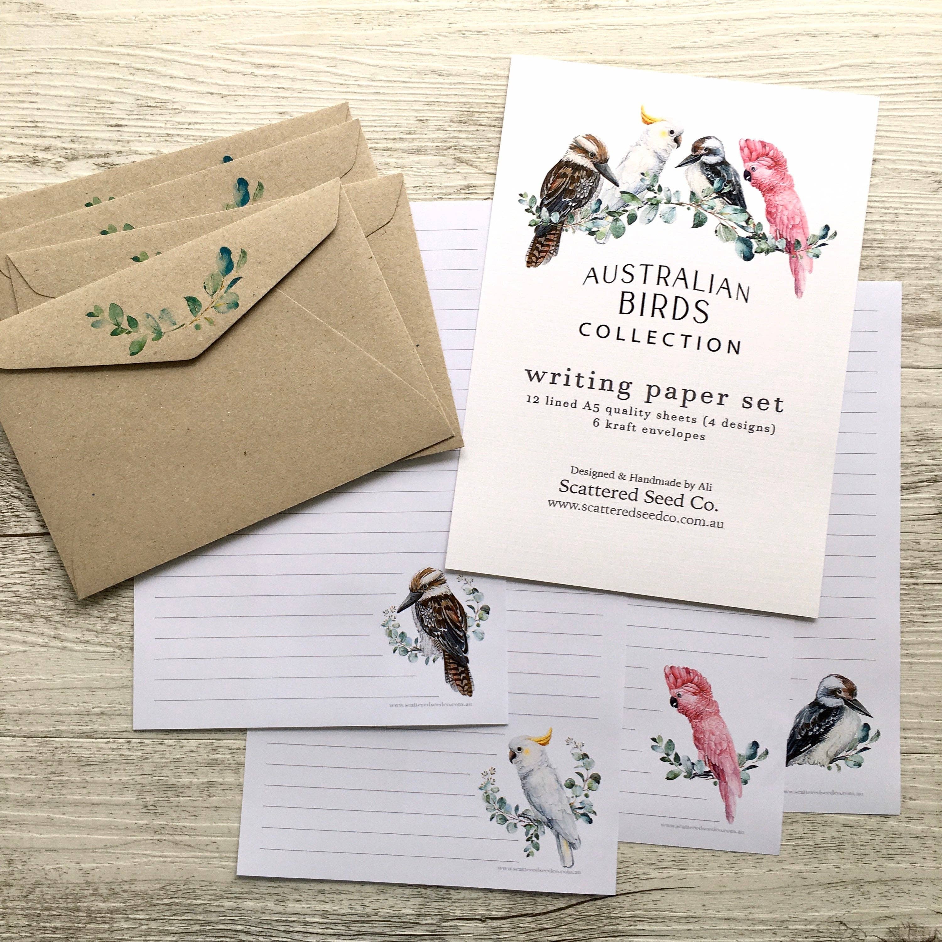 Scattered Seed Co - Wholesale Stationery/Notecard Set - AUSTRALIAN BIRDS Letter Writing Paper Set1