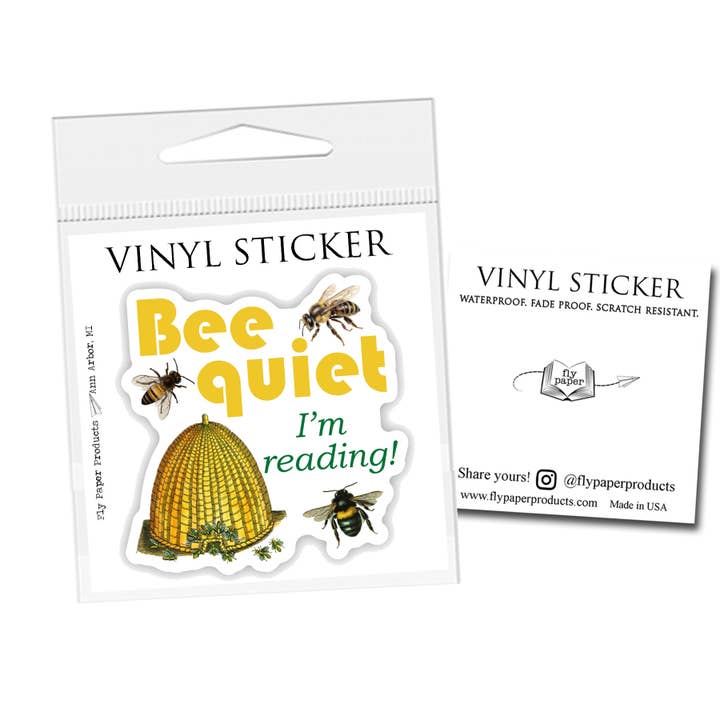 Bee Quiet, I'm Reading Vinyl Sticker for wholesale by Fly Paper Products
