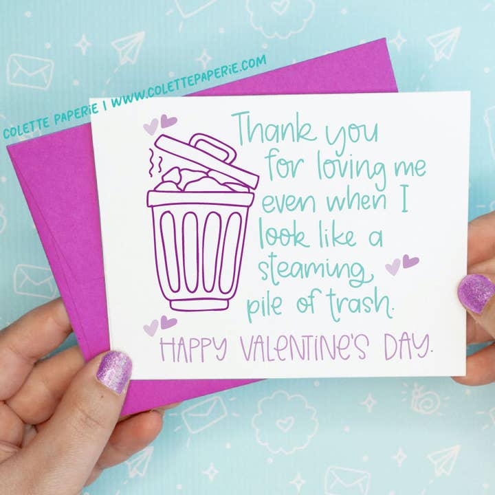 Valentine's Day - Steaming Trash Funny Valentine Card for wholesale by Colette Paperie