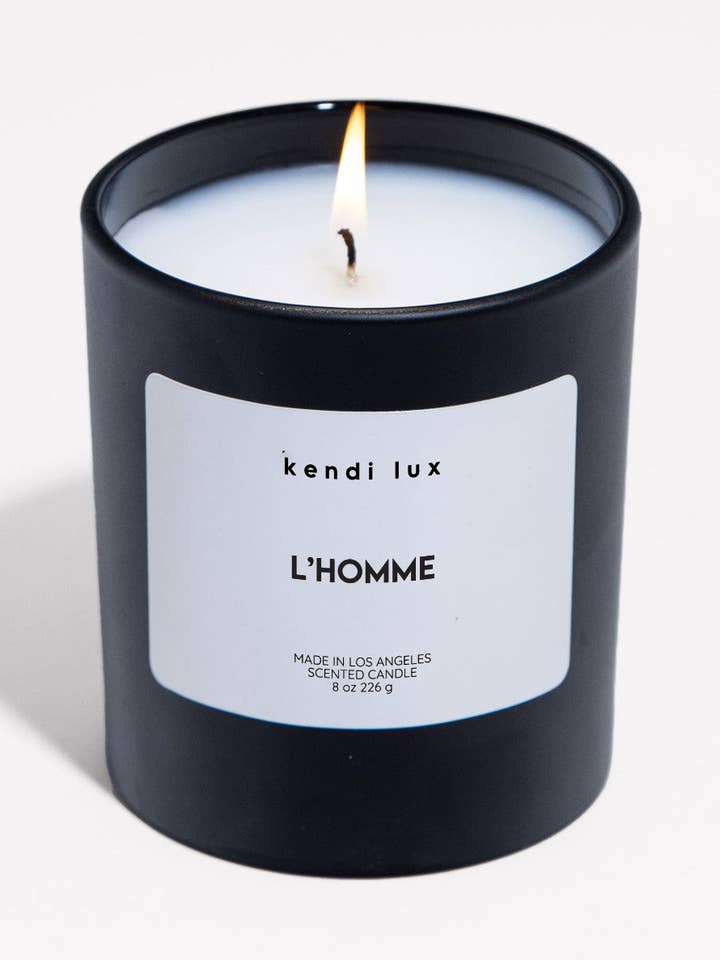 kendi lux | L'Homme 8oz Clean Burning Candle for wholesale by Kendi Lux