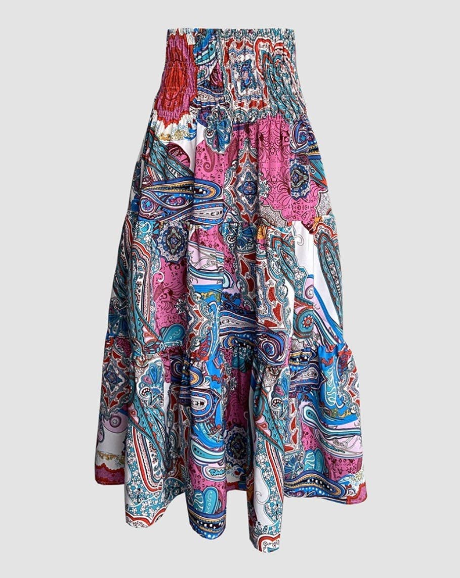 Rosa Clothing - Wholesale Skirt - Women's - Swing Style Bohemia Ethnic Floral maxi skirt18