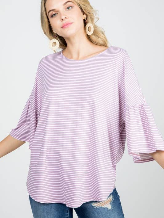 Striped Drop Shoulder Bell Sleeve Top for wholesale by Rose Mellow Fashion
