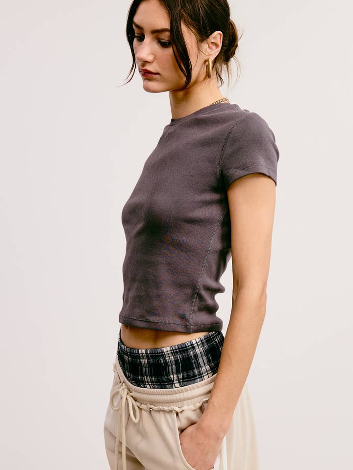 Mimosa - Wholesale T-Shirt - Women's - Basic Short Sleeve Baby Tee Knit Top