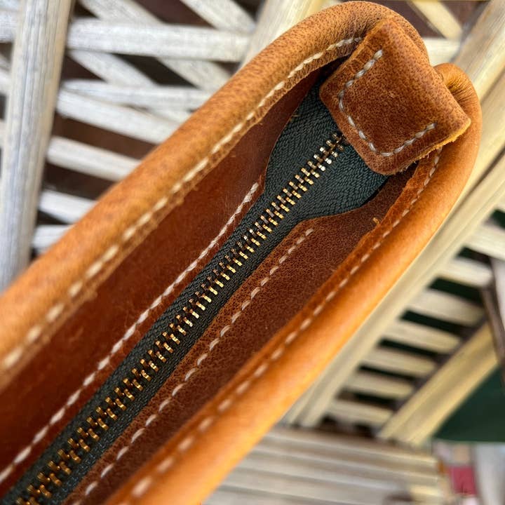 Woven With Hope - Wholesale Tote Bag - Women's - Chestnut Leather Tote with Pocket - Nourished Collection7