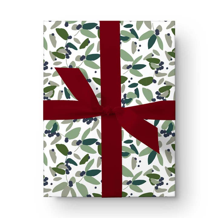 Kartoti Designs - Wholesale Wrapping Paper Roll - Christmas Berry Leaves in Green Wrapping Paper0