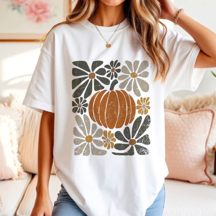 T-shirt Gráfica Boho Floral/Outono #236 por atacado de Urban Edge Co.